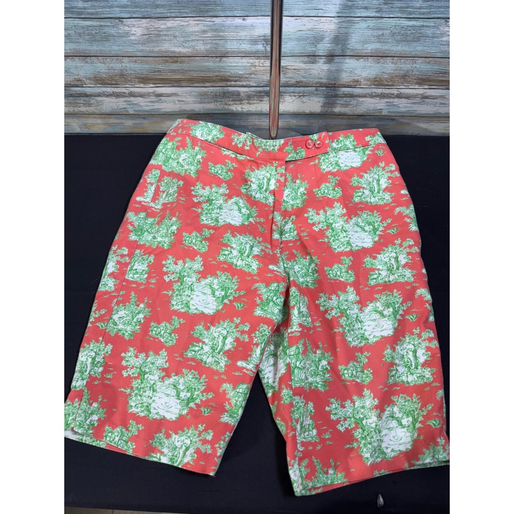 Tommy Hilfiger Shorts 12 Coral Green Toile Landscape Pique Preppy Excellent - Picture 2 of 5